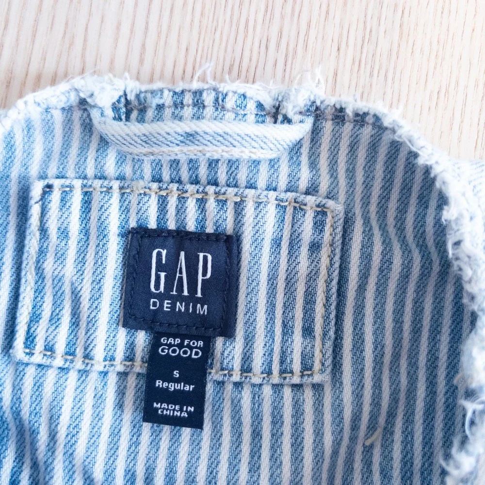 Gap Denim Jacket Blue White Hickory Stripe Lace Up Back Kids Size S 6-7